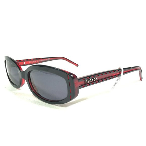 Escada Sunglasses E1270 NRY Black Red Rectangular Frames with Blue Lenses